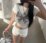 シルバーワンリボンキッチンクロップTシャツ