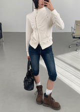 EYELET SHIRRING ZIP-UP