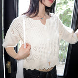Podot Heart Punching Half-Sleeved Knit Cardigan