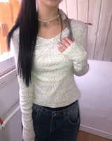 Rome Floral Ribbon V-Neck Long-Sleeve T-Shirt