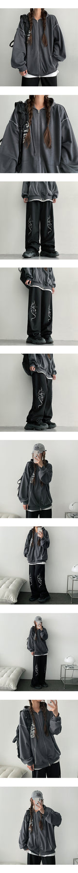 Phobet Two Way Stitch Boxy Hooded Zip-Up (3 colors)