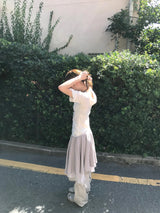 マイル ボタン レイヤード スカート