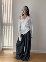 Two-wear loose long-sleeved off-shoulder T-shirt