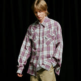 03s plaid western shirt purple