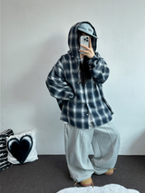 M-3XL✨オーバーフィットボクシーチェックスカート🖤🩶💙✨4カラー