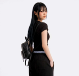 ストレッチ コットン スリム ショートスリーブ Tシャツ クロス ブラック