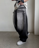 Sand Washing Wide Balloon Denim Pants