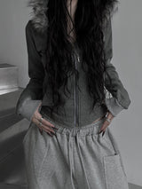 スリムファーフードジップアップ(fleece-lined / 3color)