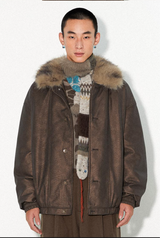 Faux fur-trimmed vintage-style two-piece jacket with a retro atmosphere
