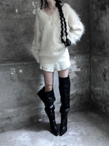 studded faux fur banded shorts (2color)