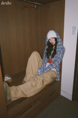 Checkered layered wide banding pants