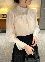 Loet Pintuck Pearl Sheer Lace Blouse