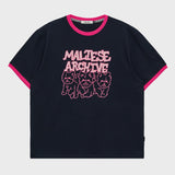 Maltese archive line graphic ringer half sleeve T-shirt
