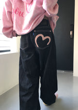 ピンクハートワイドデニム
