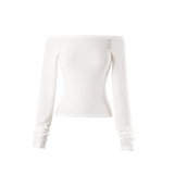 カーブボタンオフショルダーTシャツ [White]