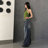 Moder Unbalanced Side Button Slit Shirring Sleeveless