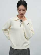 loose fit round collar pullover - ivory   