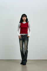 COMET LAYERED SLEEVE TOP / RED