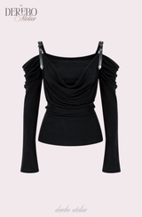 Tul off-shoulder frill long-sleeve tee 