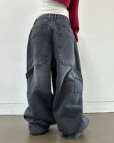 (UNISEX) バルーンデニムワイド BANDING-DETAIL HIP LOOSE BOXY オーバーサイズローライズパンツ - 2 COLOR
