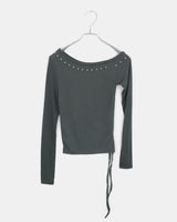 Yusi Stud Strap Asymmetrical ワンショルダーロングスリーブTシャツ