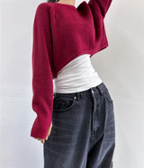 (WARMER DETAIL!) THICK CROPPED WIDE LOOSE ROUND KNIT - 2 COLOR