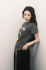 Seiie Tennis Applique T-shirts Over Fit Charcoal