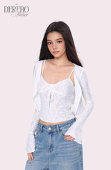 White Daisy flare cardigan two-piece(SET)