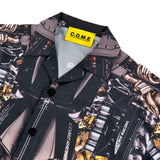 [UNISEX] Automobile Parts Camp-Collar Printed Shirt (Black)