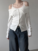 Belk Button Off-Shoulder Cardigan