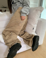Bipu Embroidery Buckle Balloon-Fit Wide Cotton Long Pants
