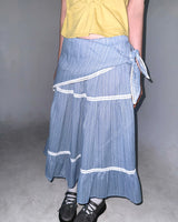 (2color) Scarf Slub Stripe Lace Tiered Skirt