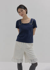 ボタンストラップTシャツ (Navy)
