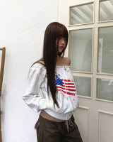 Burnun American Strap Ribbed One-Shoulder Long Sleeve Zip-Up