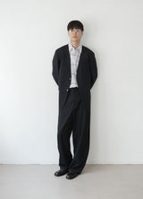 pinstripe collarless blazer