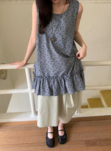 Haril Leaf Shirring Layered Sleeveless Blouse Midi One Piece