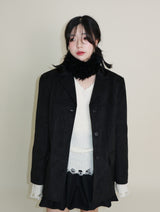 ラバーVネックダメージカットポイント長袖ニット (wool material)