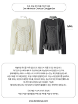 Dot frill choker Charcoal Cardigan Set