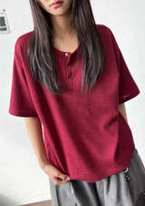クリ ヘンリーボタン オーバーサイズ ニット Tシャツ 5カラー