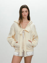 RIBBON WAFFLE HOODIE / BUTTER