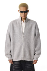 Grey Zip Knit Cardigan