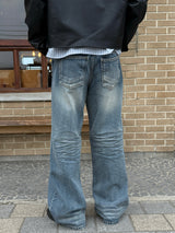 Double back pocket embossed denim pants