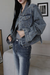 Vintage Washing Crop Denim Jacket