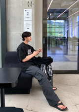 ナンバーキプデニムレタリングベーシックオーバーフィット半袖Tシャツ