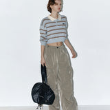 Stripe crop kara top Blue/brown