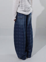 (UNISEX) Check Wide Denim Pants