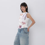 CONFUN 25SS original printed sleeveless pleated sleeveless vest top