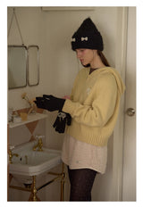 Pearl Ribbon Furry Knit Beanie