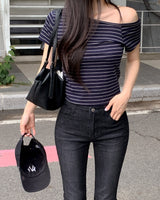 LUK ストライプアンバランシードTシャツ