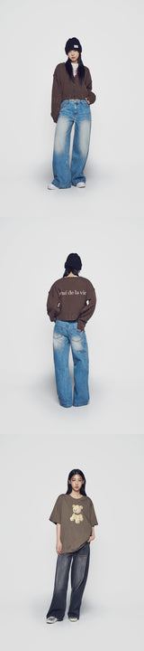 24FW CAT BRUSH WASHING SEMI WIDE WOMAN DENIM PANTS BLACK 